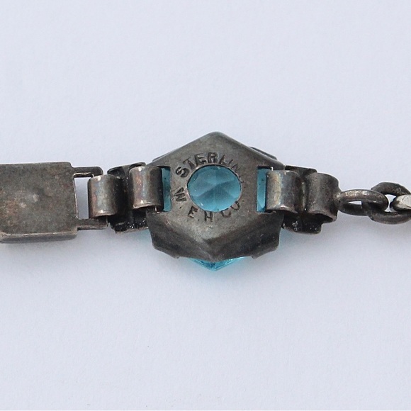 Vintage Walter E. Hayward Blue Glass Sterling Silver Link Bracelet - Picture 5 of 5